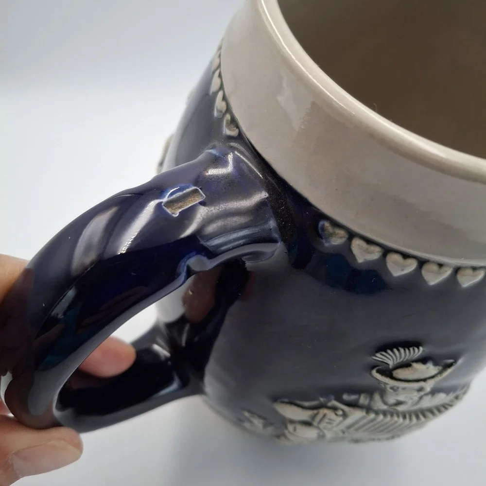 Vintage Western Germany Beer Stein Mug Blue Glaze 3613 Accordion Dancer Edelweis